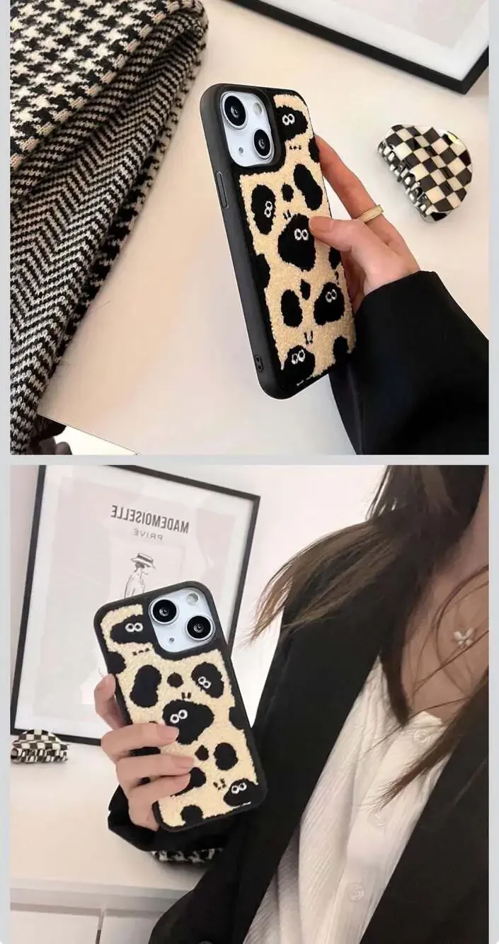 Cartoon Briquettes Fluffy Phone Case Compatible with iPhone 15,Cute Funny Design